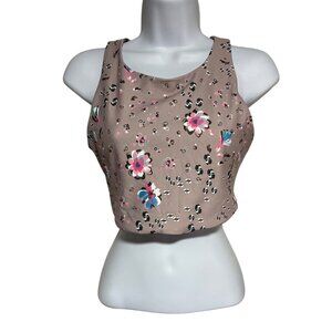 Becca Womens Floral Printed Crop Top With Strappy Back Design Size S Gym Workout